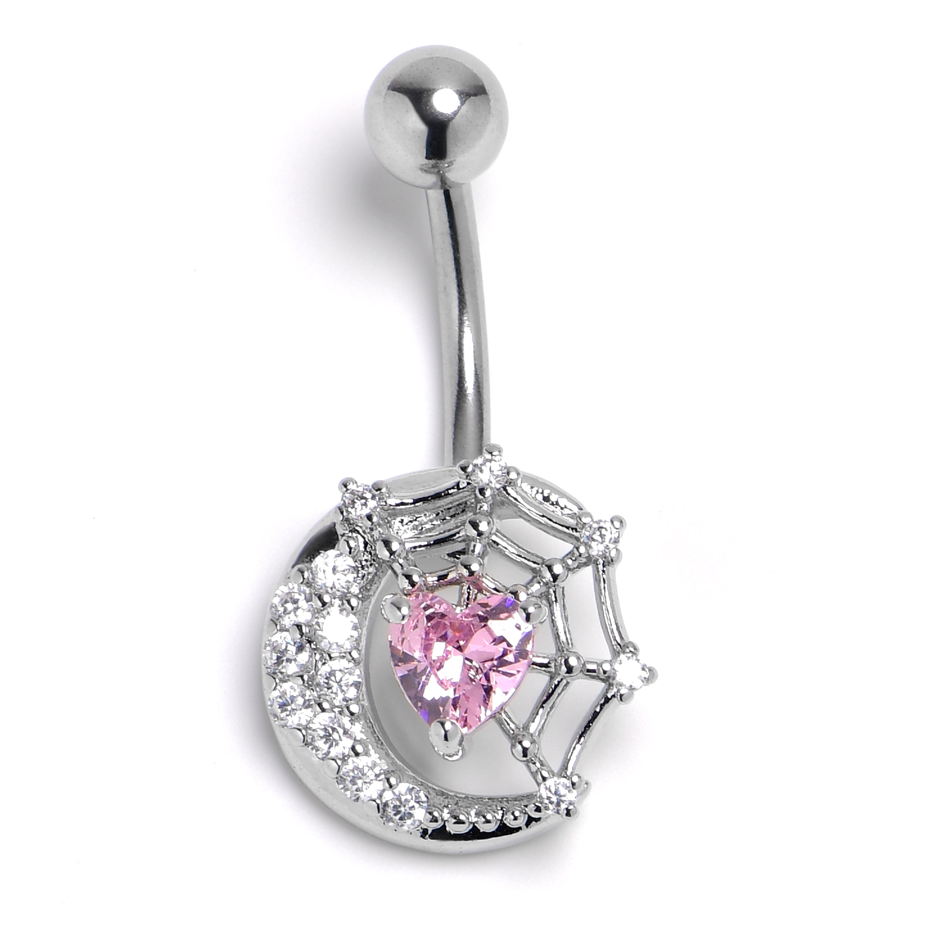 BodyCandy Pink Clear Gem Heart Web Moon Belly Ring — main product shot