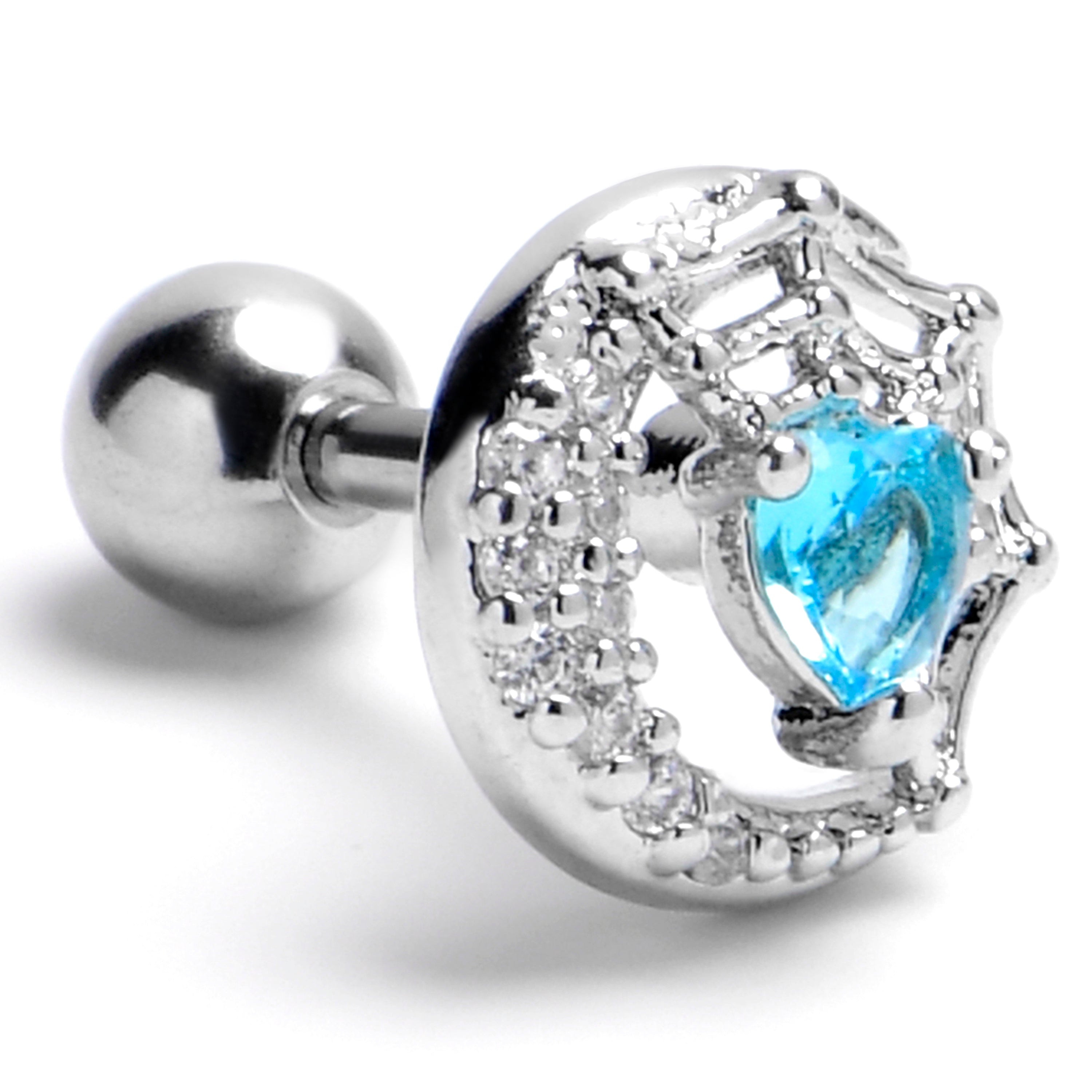 BodyCandy 16G 1/4 Blue Gem Heart Web Moon Cartilage Tragus Earring — main product shot