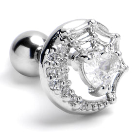 16G 1/4 Clear Gem Heart Moon Web Cartilage Tragus Earring