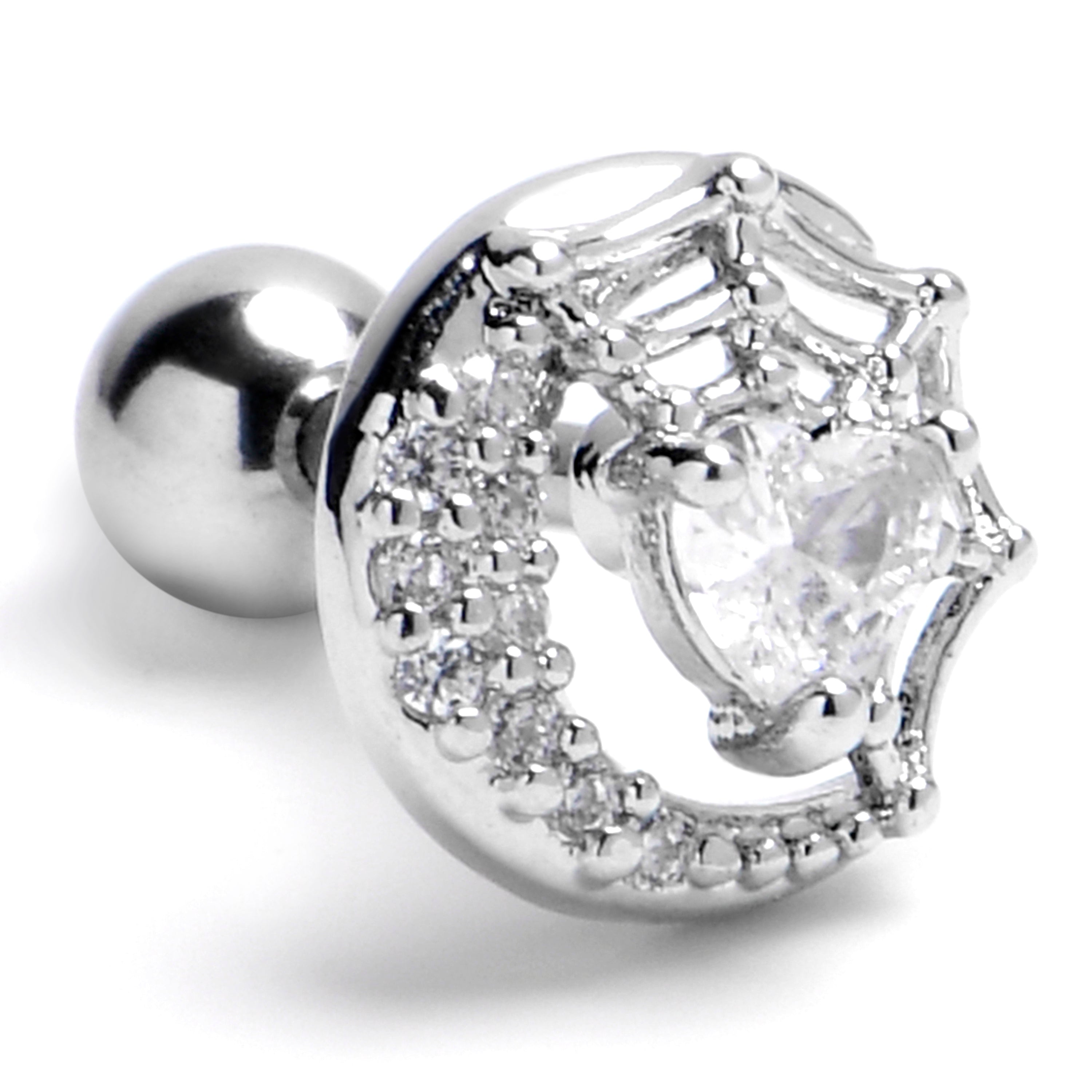 BodyCandy 16G 1/4 Clear Gem Heart Moon Web Cartilage Tragus Earring — main product shot