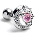 BodyCandy 16G 1/4 Pink Gem Heart Moon Web Cartilage Tragus Earring — main product shot