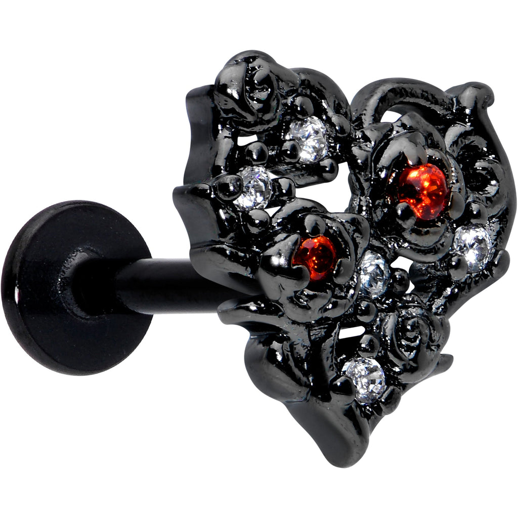 BodyCandy 16G 5/16 Red Clear CZ Gem Black Floral Heart Labret Monroe Tragus — main product shot