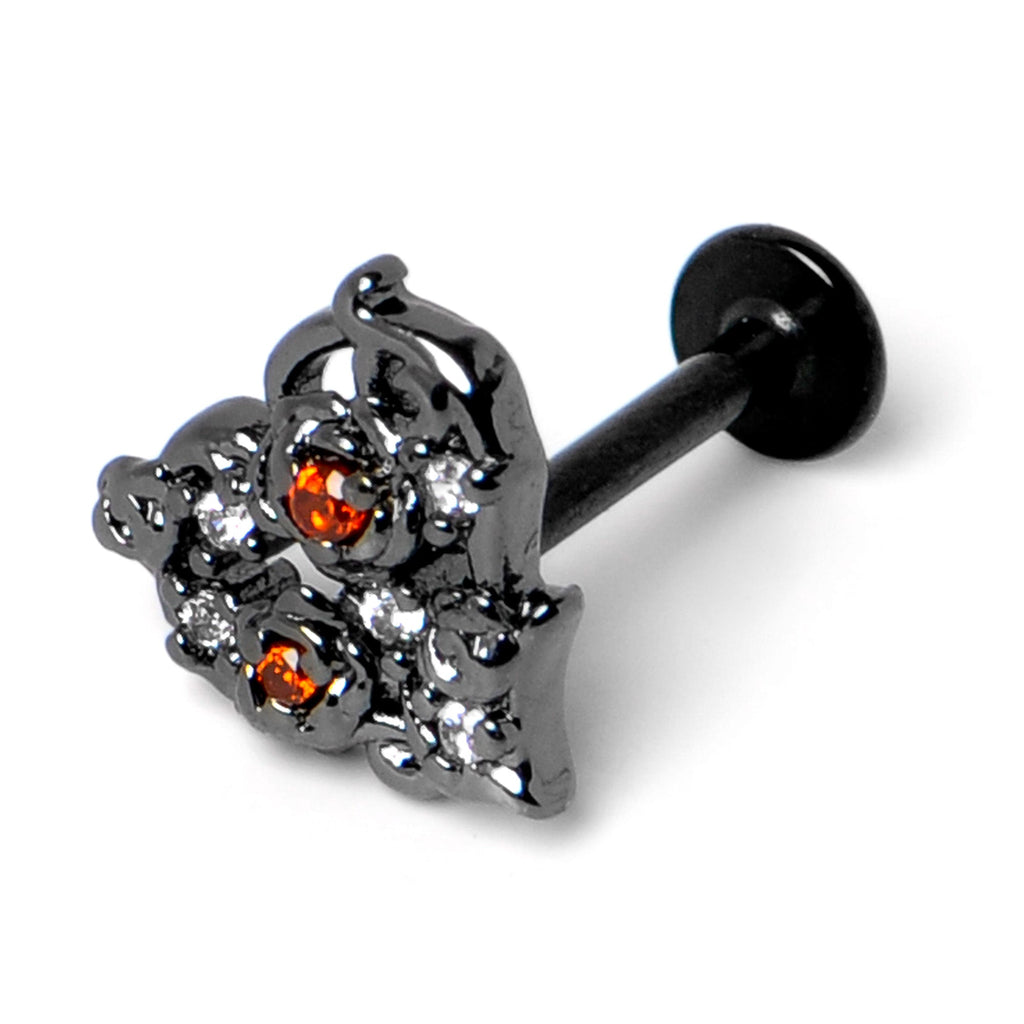 BodyCandy 16G 5/16 Red Clear CZ Gem Black Floral Heart Labret Monroe Tragus — back view
