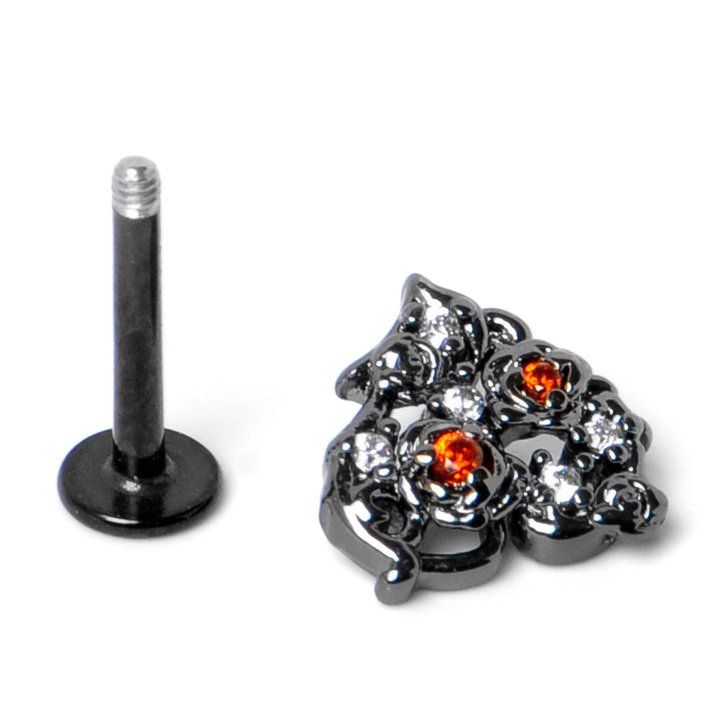 BodyCandy 16G 5/16 Red Clear CZ Gem Black Floral Heart Labret Monroe Tragus — alternative angle
