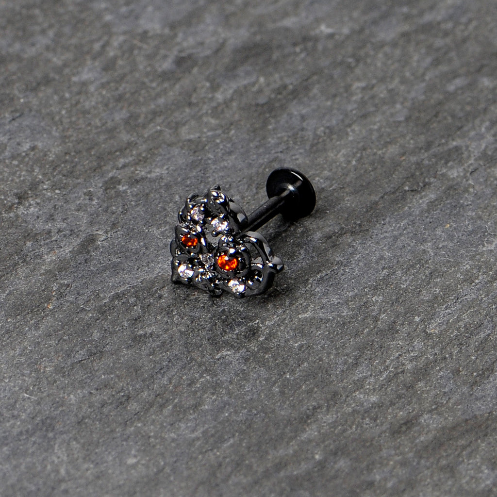 BodyCandy 16G 5/16 Red Clear CZ Gem Black Floral Heart Labret Monroe Tragus — in-use photo
