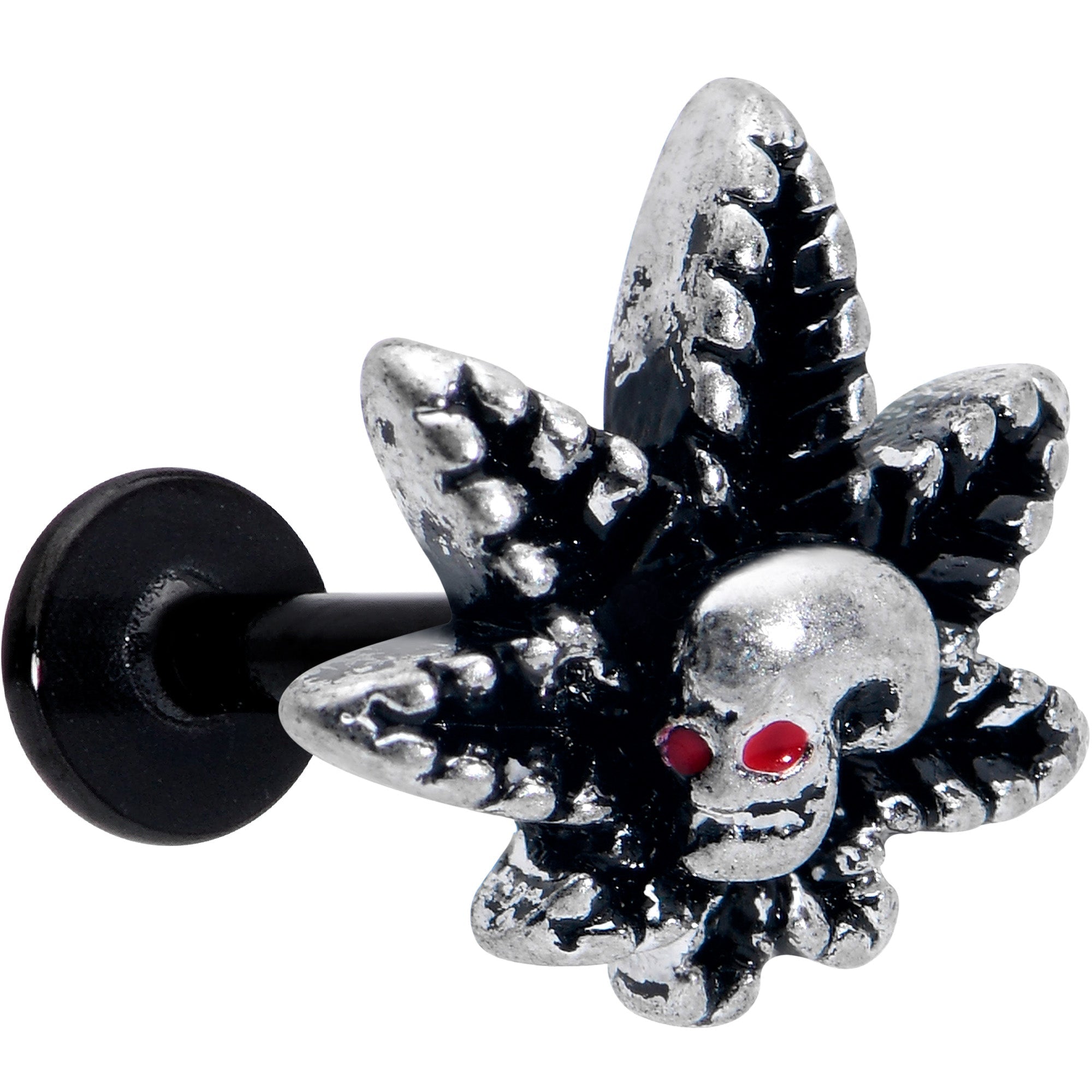 BodyCandy 16G 5/16 Red Gem Black Pot Leaf Skull Labret Monroe Tragus — main product shot
