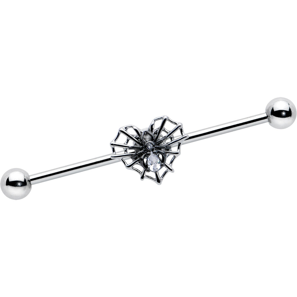 BodyCandy 14G Clear CZ Gem Heart of Spider Industrial Barbell 38mm — main product shot
