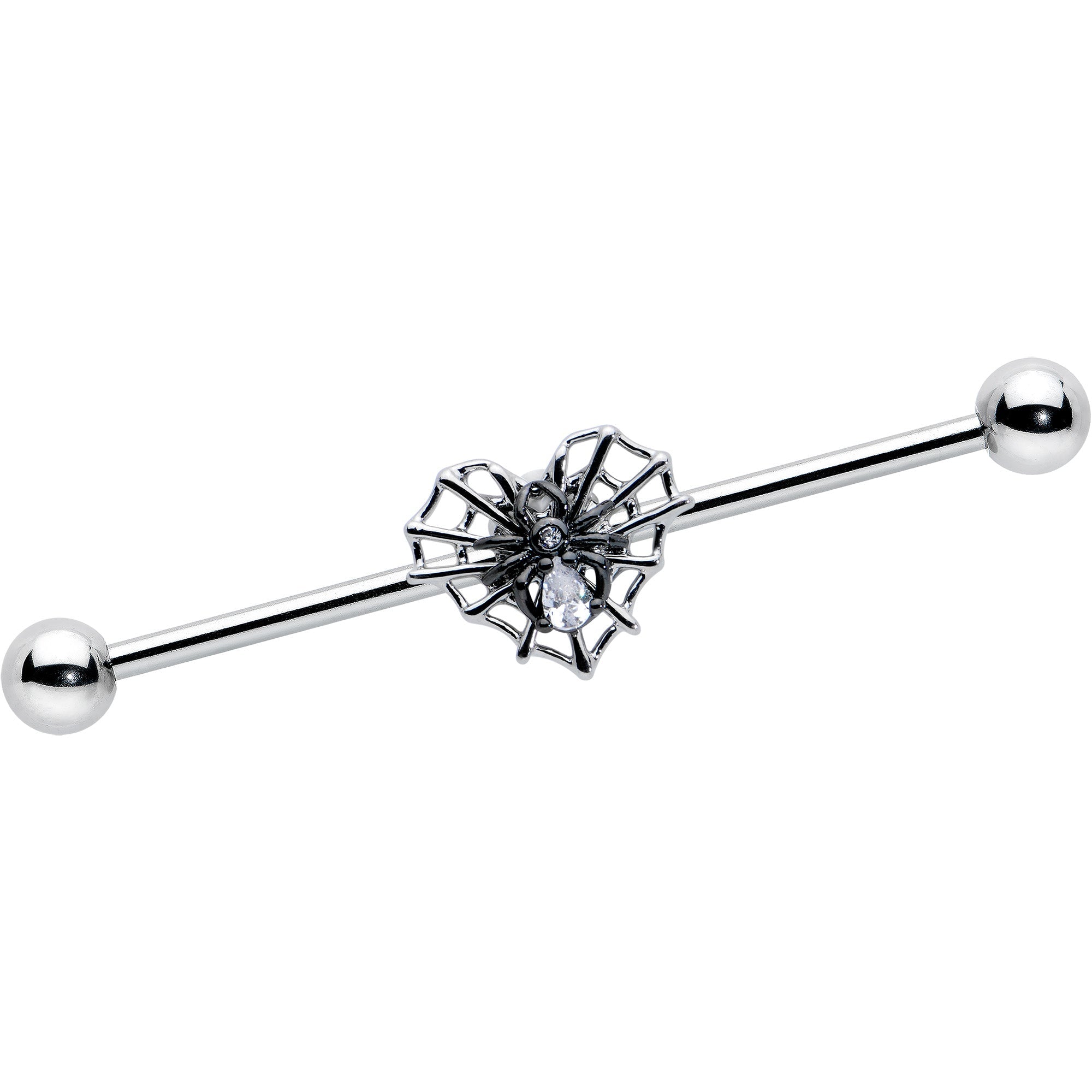 BodyCandy 14G Clear CZ Gem Heart of Spider Industrial Barbell 38mm — main product shot