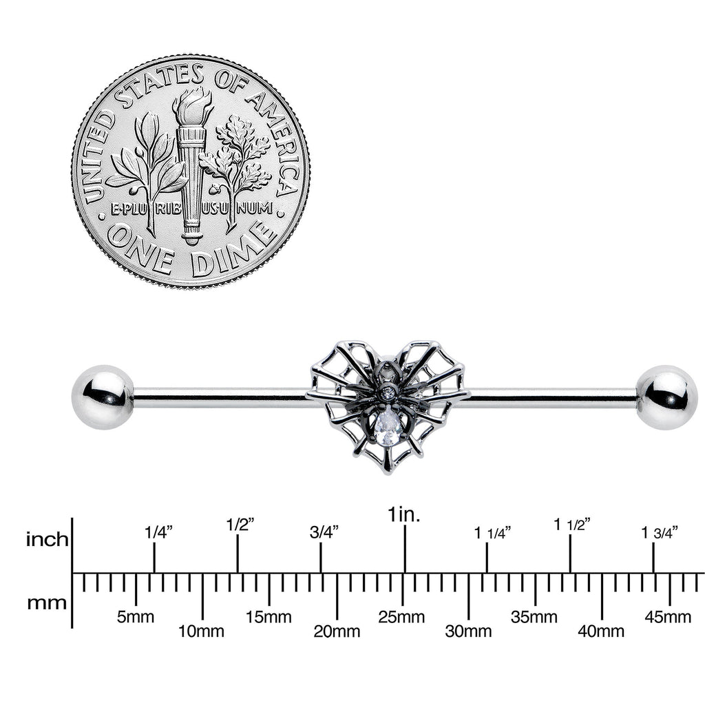 BodyCandy 14G Clear CZ Gem Heart of Spider Industrial Barbell 38mm — lifestyle context
