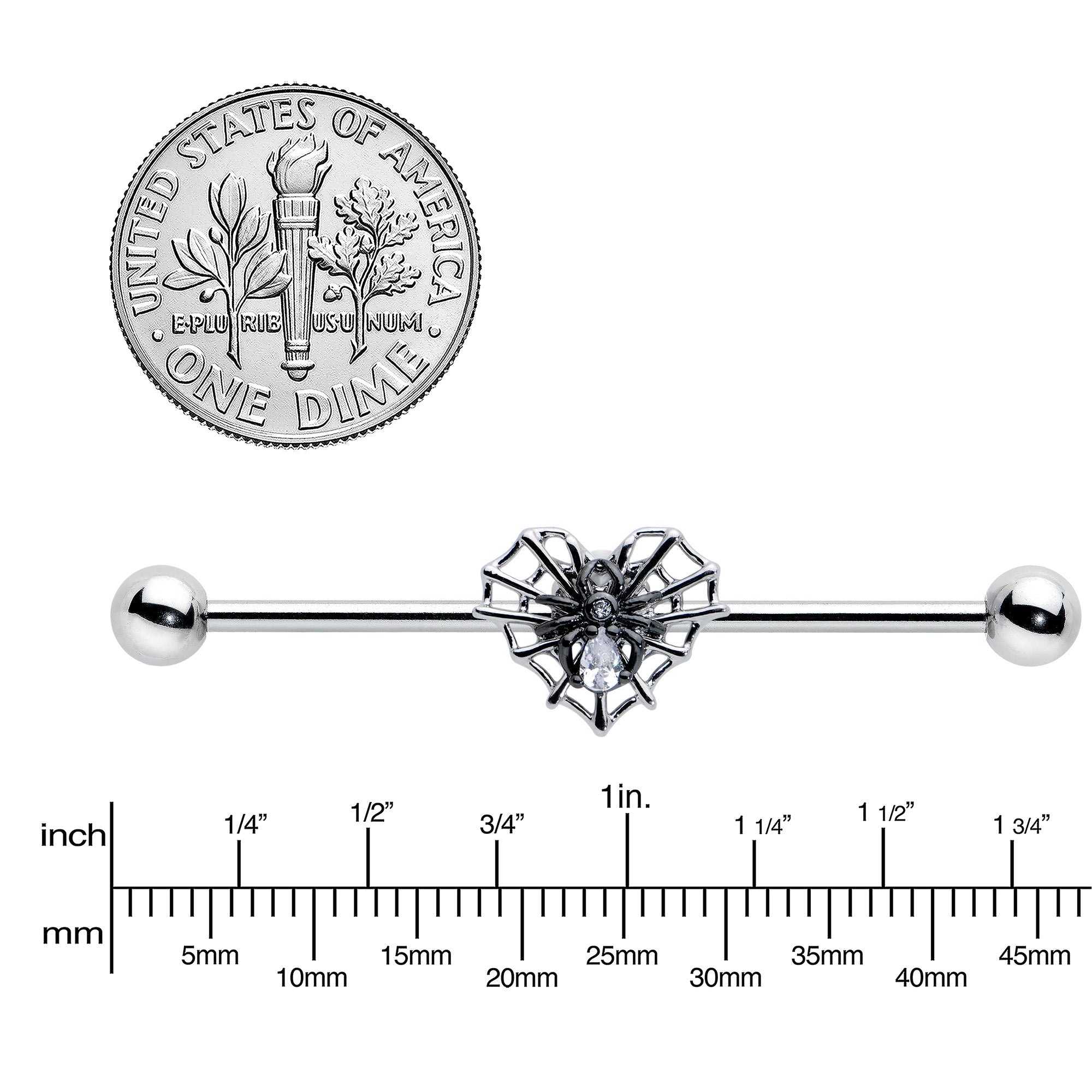 BodyCandy 14G Clear CZ Gem Heart of Spider Industrial Barbell 38mm — lifestyle context