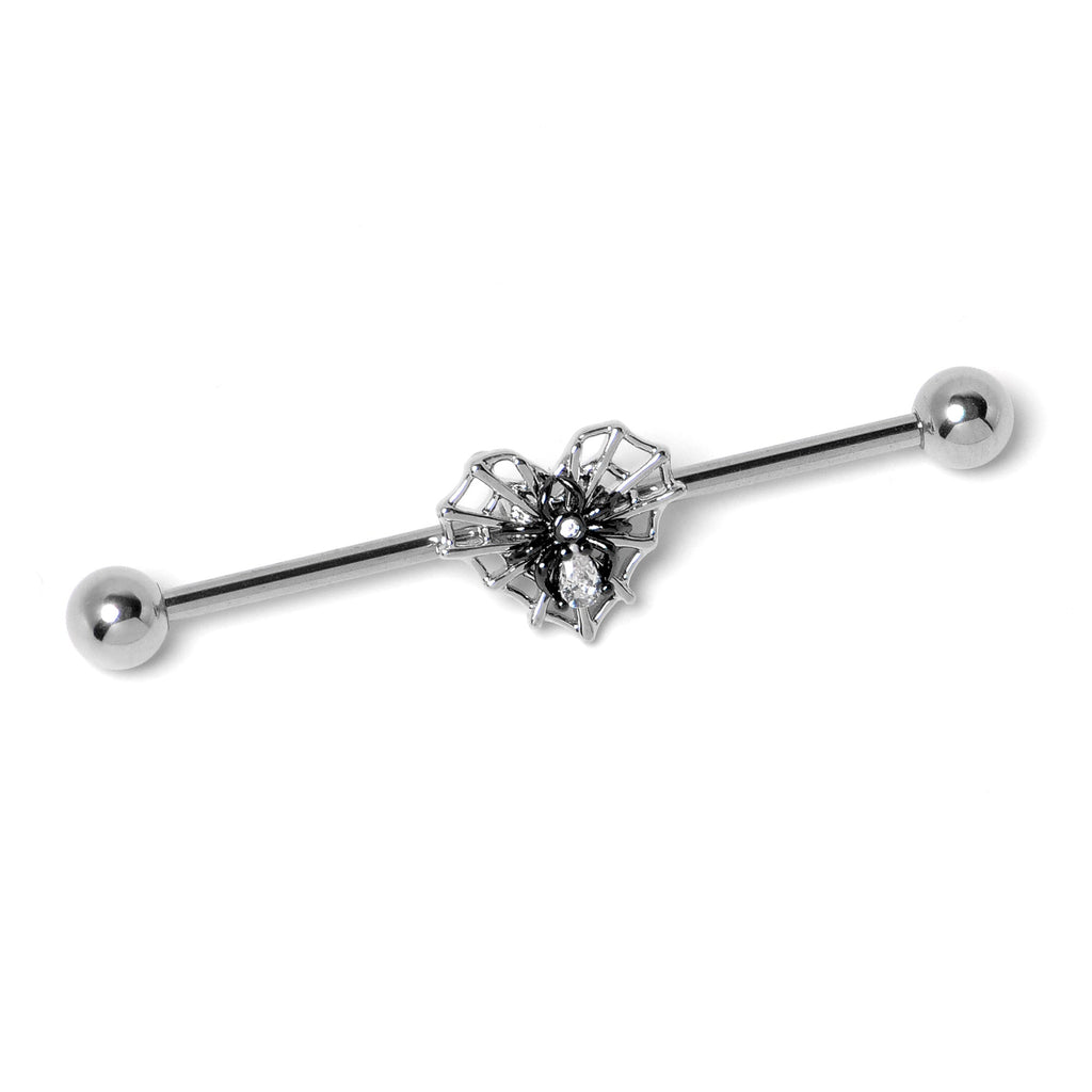 BodyCandy 14G Clear CZ Gem Heart of Spider Industrial Barbell 38mm — side view