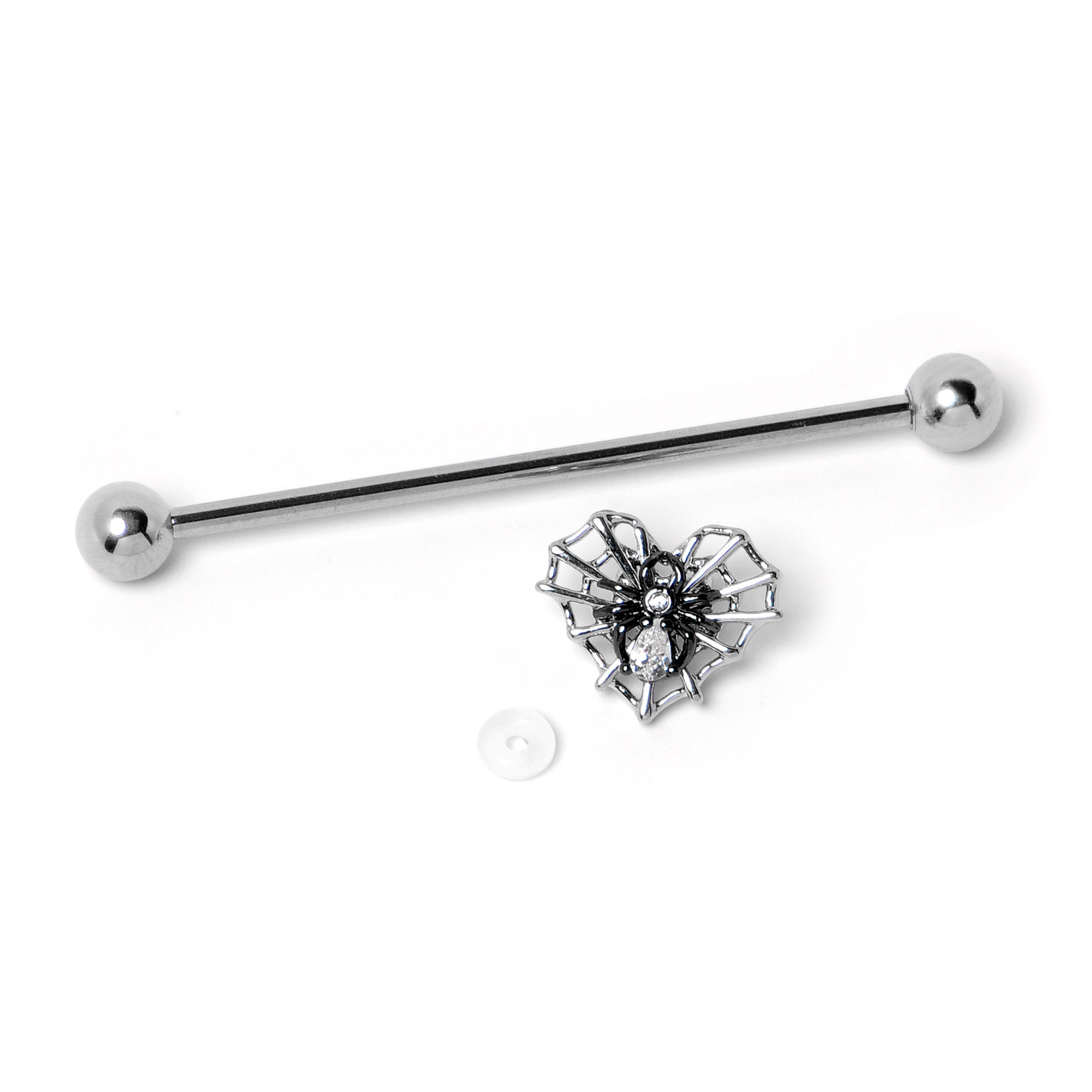BodyCandy 14G Clear CZ Gem Heart of Spider Industrial Barbell 38mm — back view