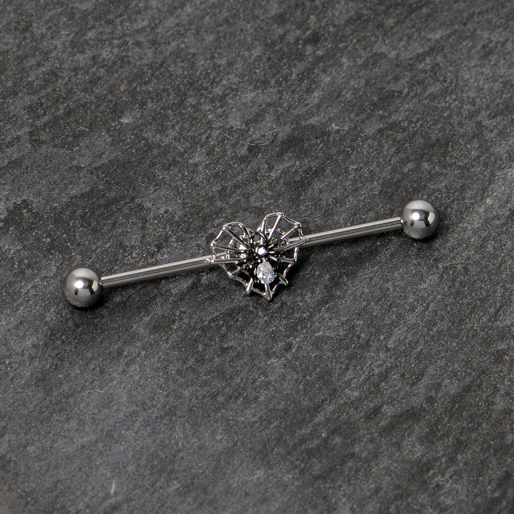 BodyCandy 14G Clear CZ Gem Heart of Spider Industrial Barbell 38mm — alternative angle