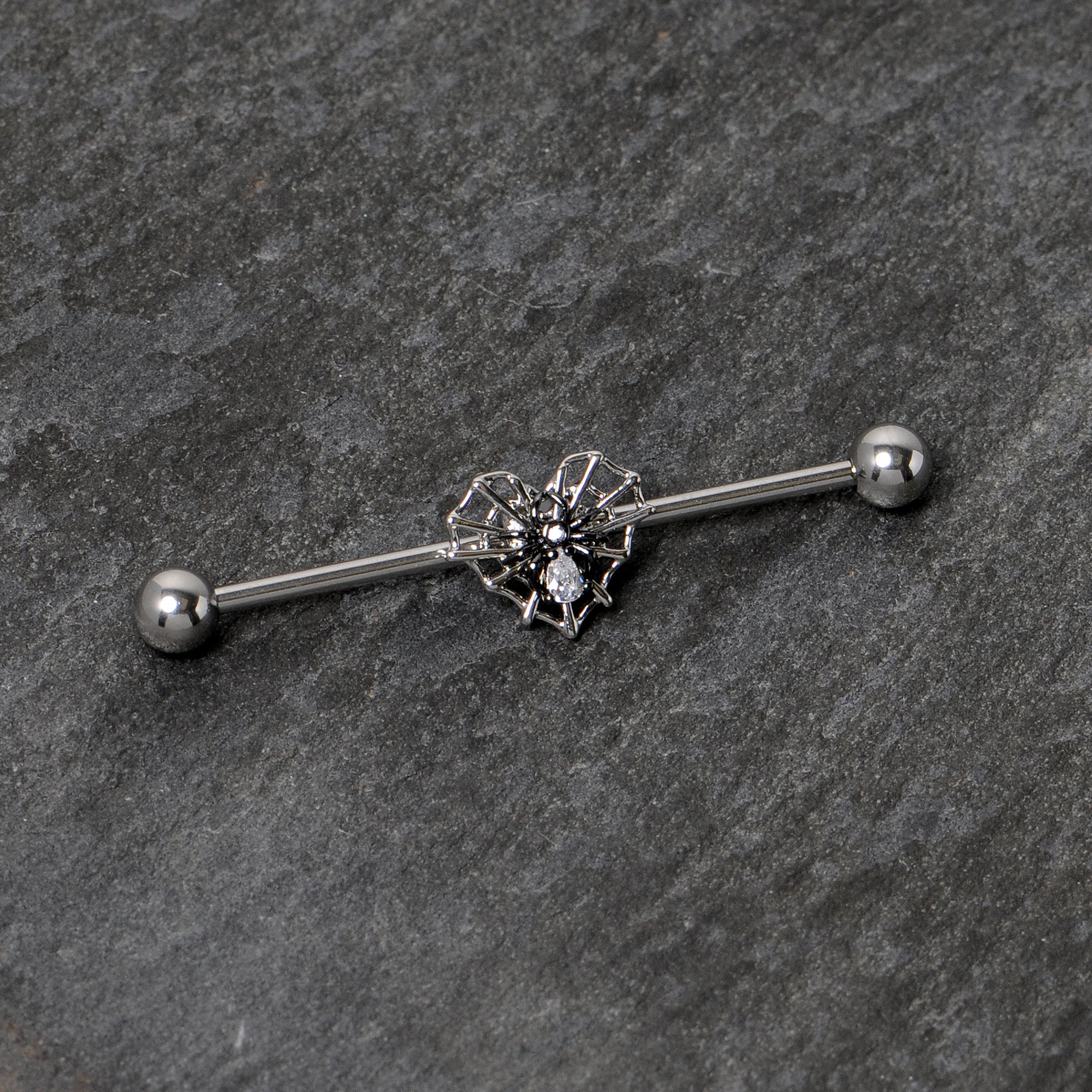 BodyCandy 14G Clear CZ Gem Heart of Spider Industrial Barbell 38mm — alternative angle