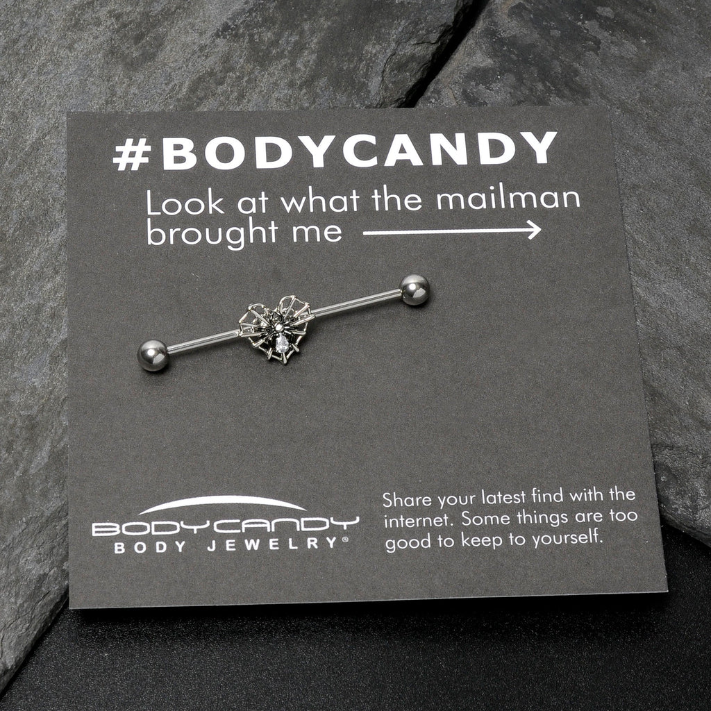 BodyCandy 14G Clear CZ Gem Heart of Spider Industrial Barbell 38mm — size reference
