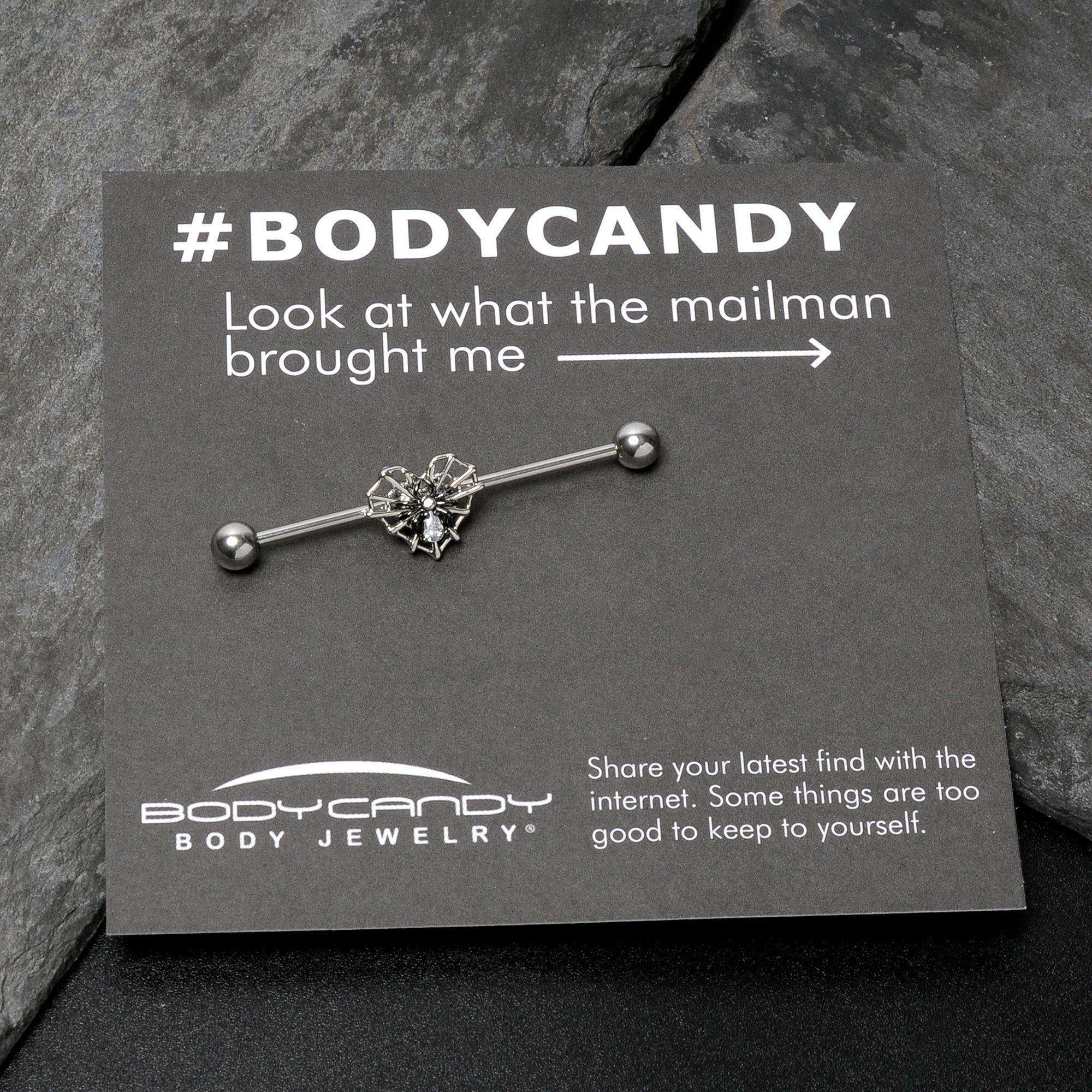 BodyCandy 14G Clear CZ Gem Heart of Spider Industrial Barbell 38mm — size reference