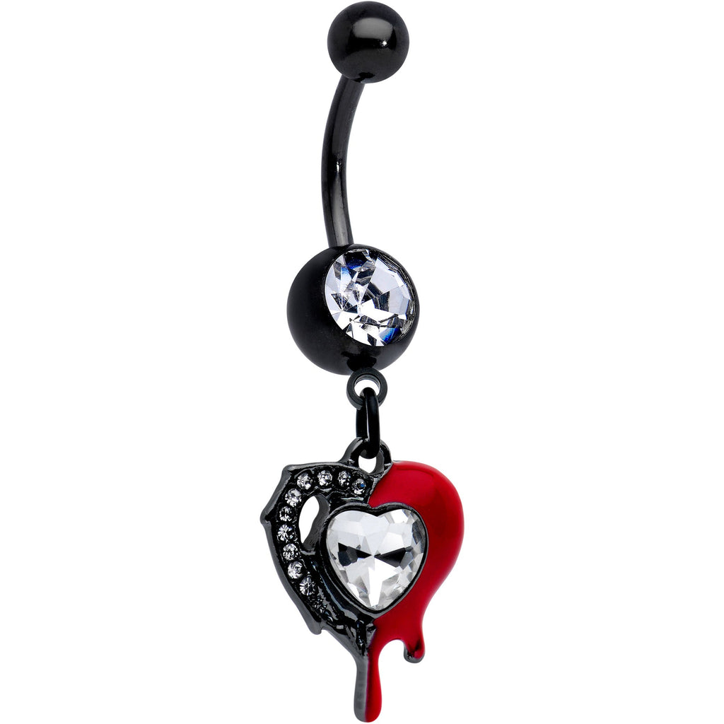 BodyCandy Clear Gem Black Bleeding Heart Dangle Belly Ring — main product shot