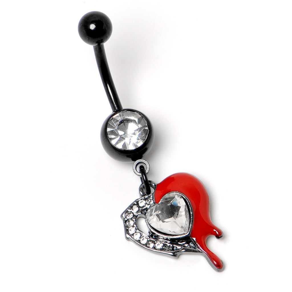 BodyCandy Clear Gem Black Bleeding Heart Dangle Belly Ring — side view