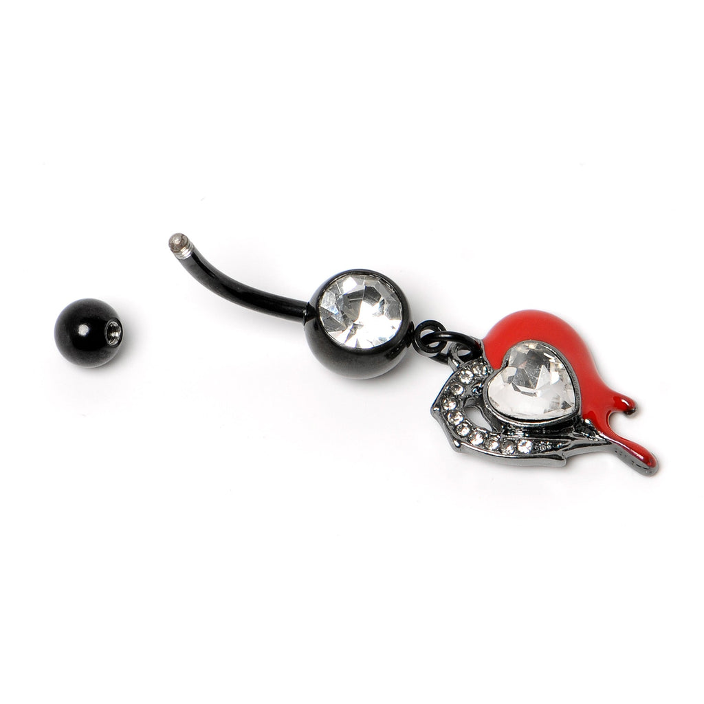 BodyCandy Clear Gem Black Bleeding Heart Dangle Belly Ring — back view