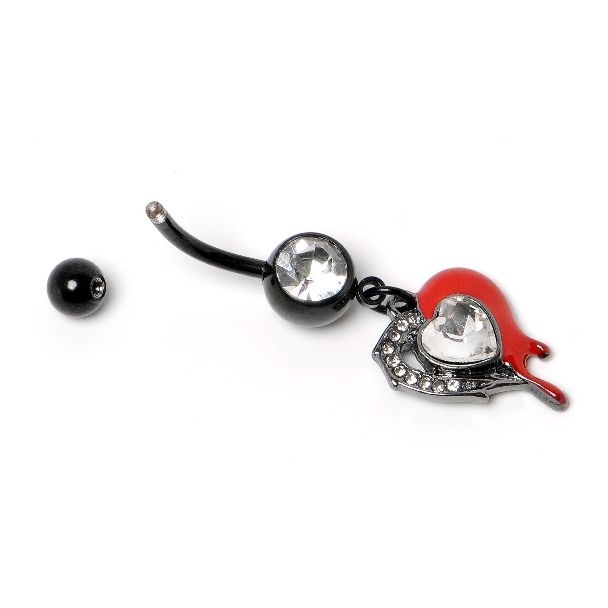 BodyCandy Clear Gem Black Bleeding Heart Dangle Belly Ring — back view