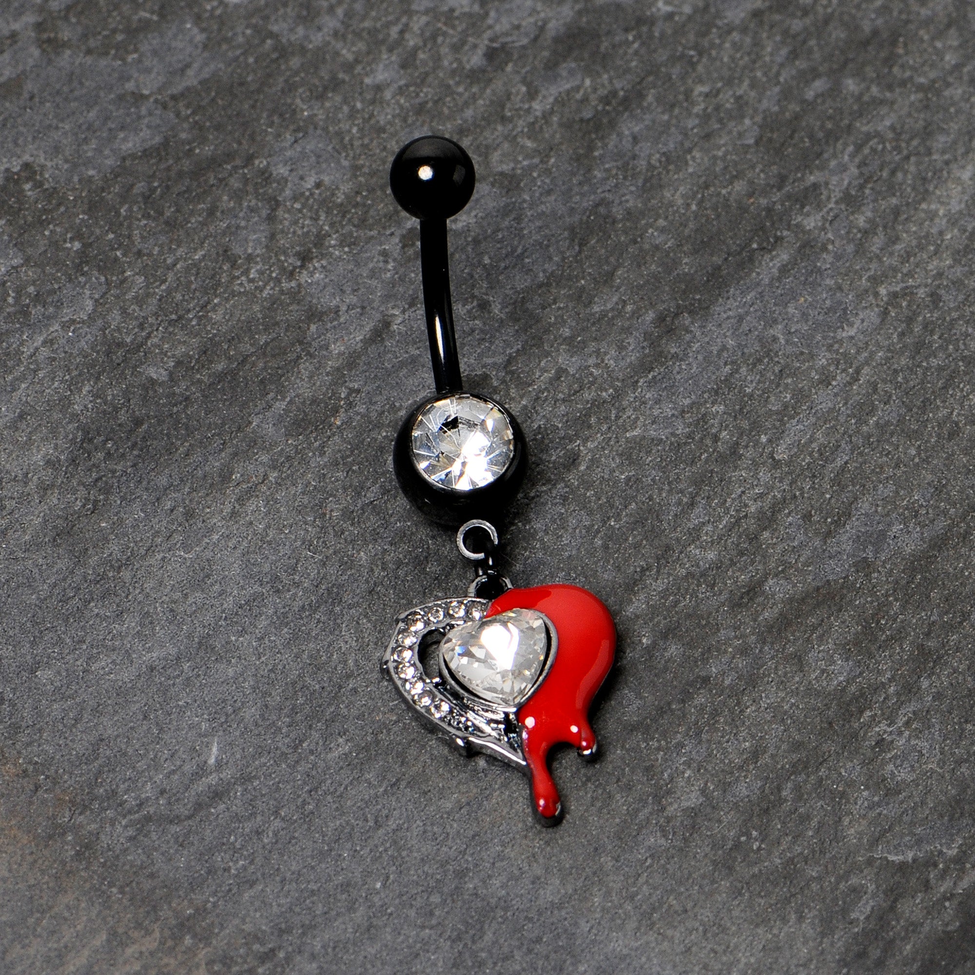BodyCandy Clear Gem Black Bleeding Heart Dangle Belly Ring — alternative angle
