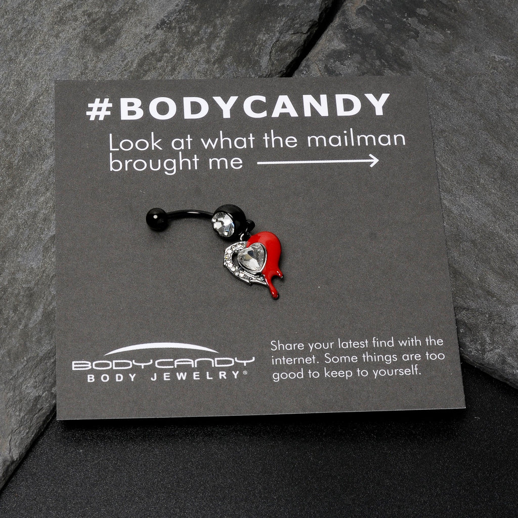 BodyCandy Clear Gem Black Bleeding Heart Dangle Belly Ring — size reference