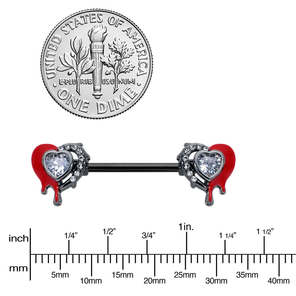 BodyCandy 14G 9/16 Clear Gem Black Bleeding Heart Barbell Nipple Ring Set — lifestyle context
