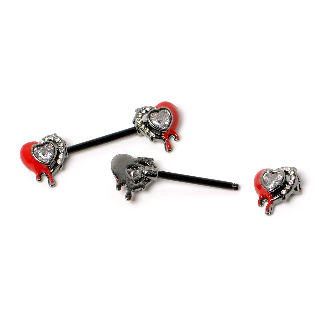 BodyCandy 14G 9/16 Clear Gem Black Bleeding Heart Barbell Nipple Ring Set — back view