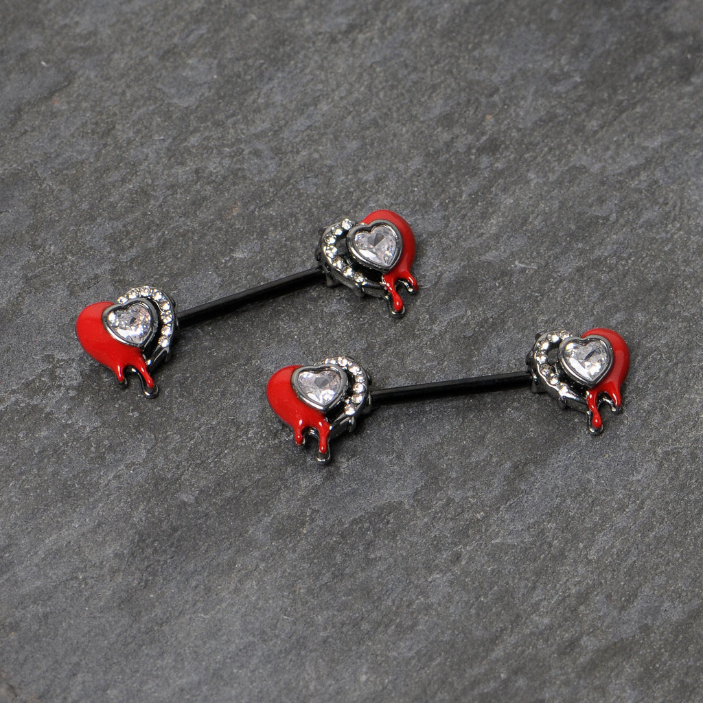BodyCandy 14G 9/16 Clear Gem Black Bleeding Heart Barbell Nipple Ring Set — alternative angle