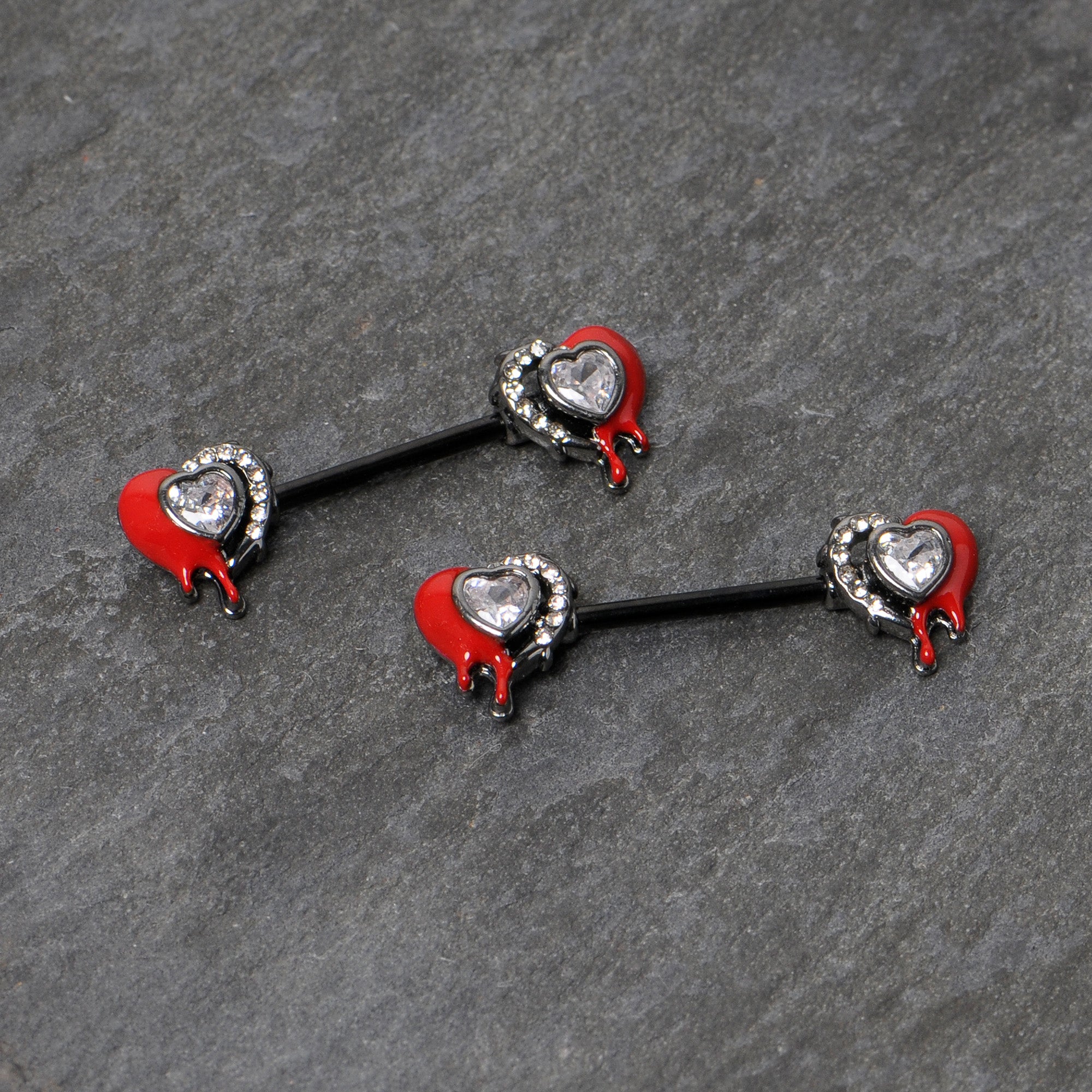 BodyCandy 14G 9/16 Clear Gem Black Bleeding Heart Barbell Nipple Ring Set — alternative angle