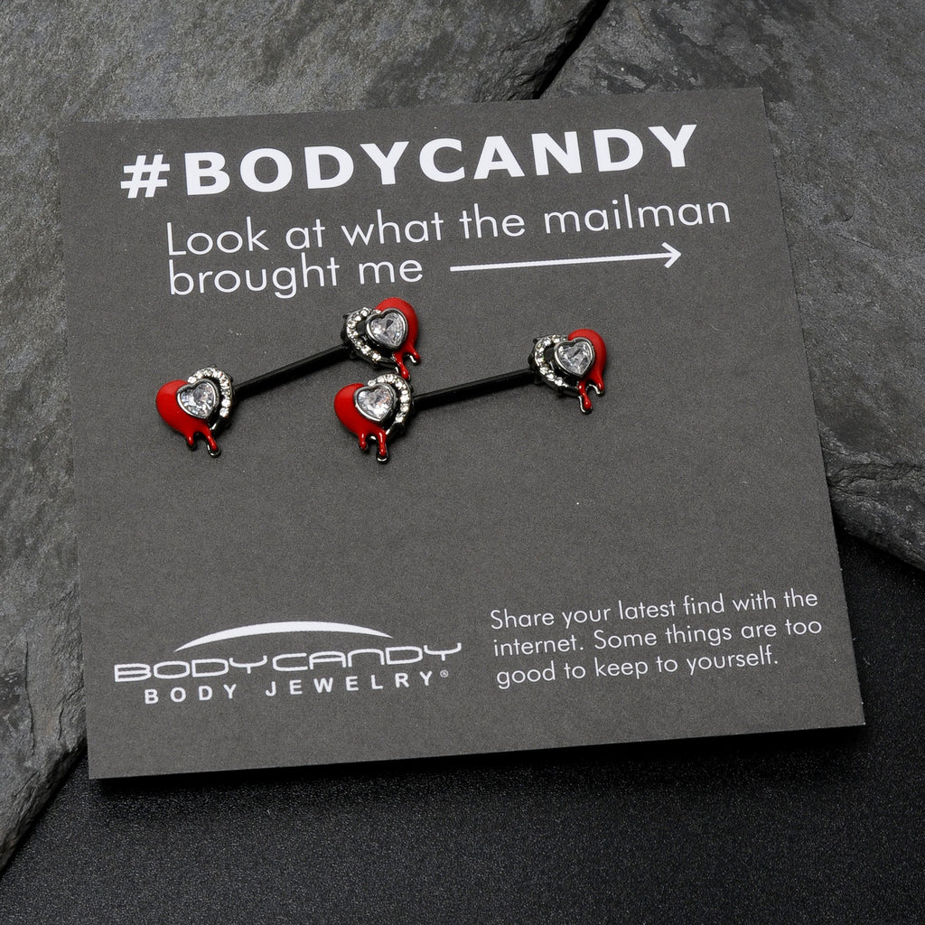 BodyCandy 14G 9/16 Clear Gem Black Bleeding Heart Barbell Nipple Ring Set — size reference