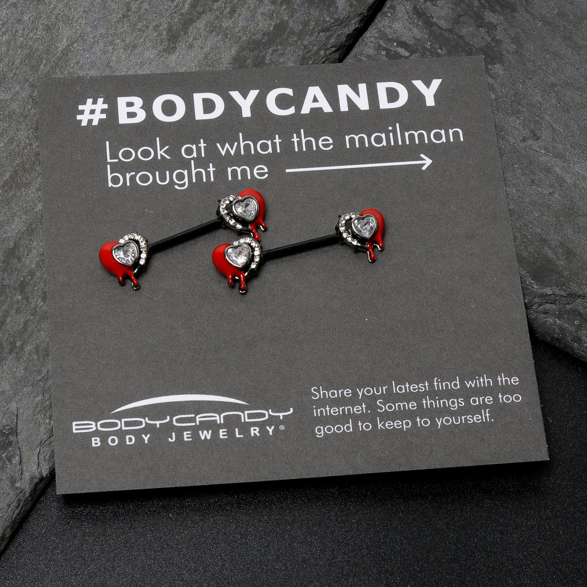 BodyCandy 14G 9/16 Clear Gem Black Bleeding Heart Barbell Nipple Ring Set — size reference