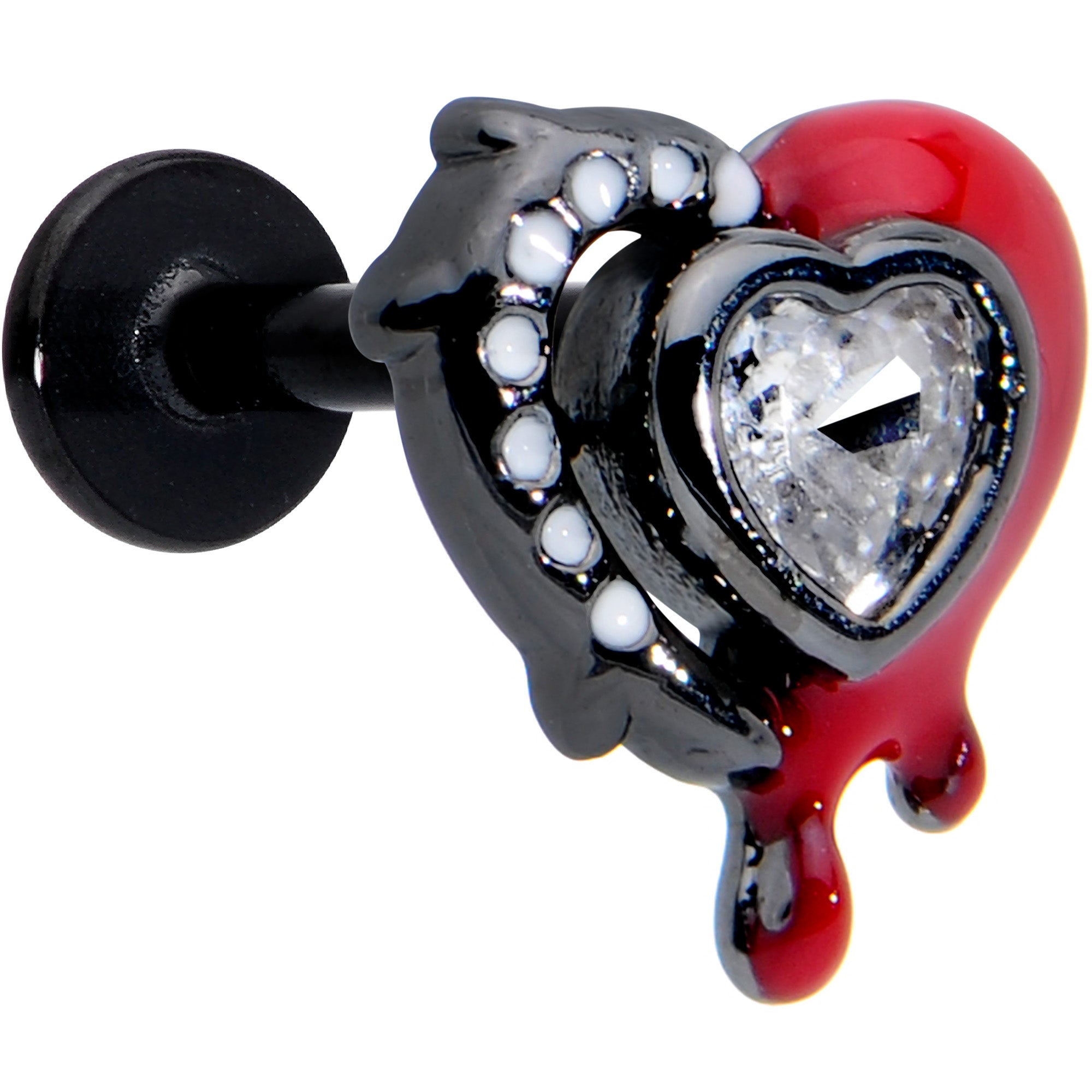 BodyCandy 16G 5/16 Clear Gem Black Bleeding Heart Labret Monroe Tragus — main product shot