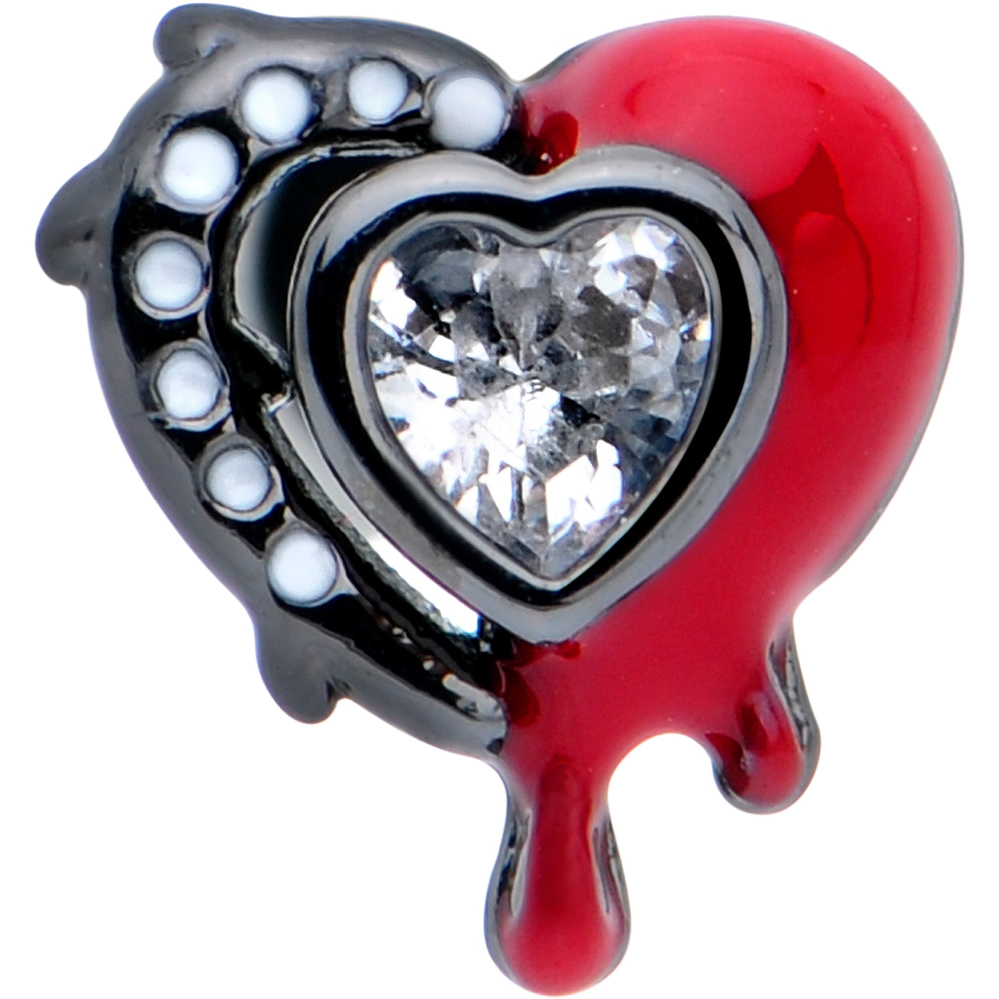 BodyCandy 16G 5/16 Clear Gem Black Bleeding Heart Labret Monroe Tragus — detail close-up