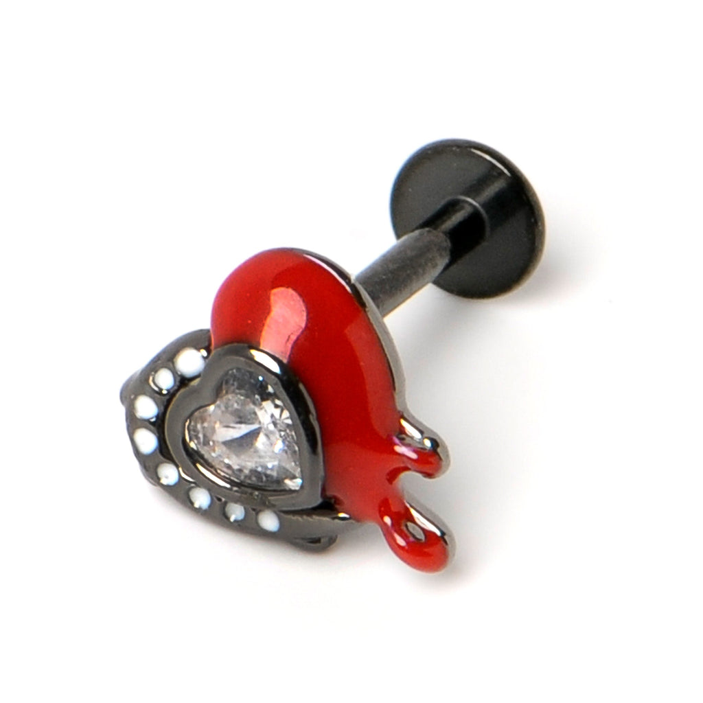 BodyCandy 16G 5/16 Clear Gem Black Bleeding Heart Labret Monroe Tragus — back view