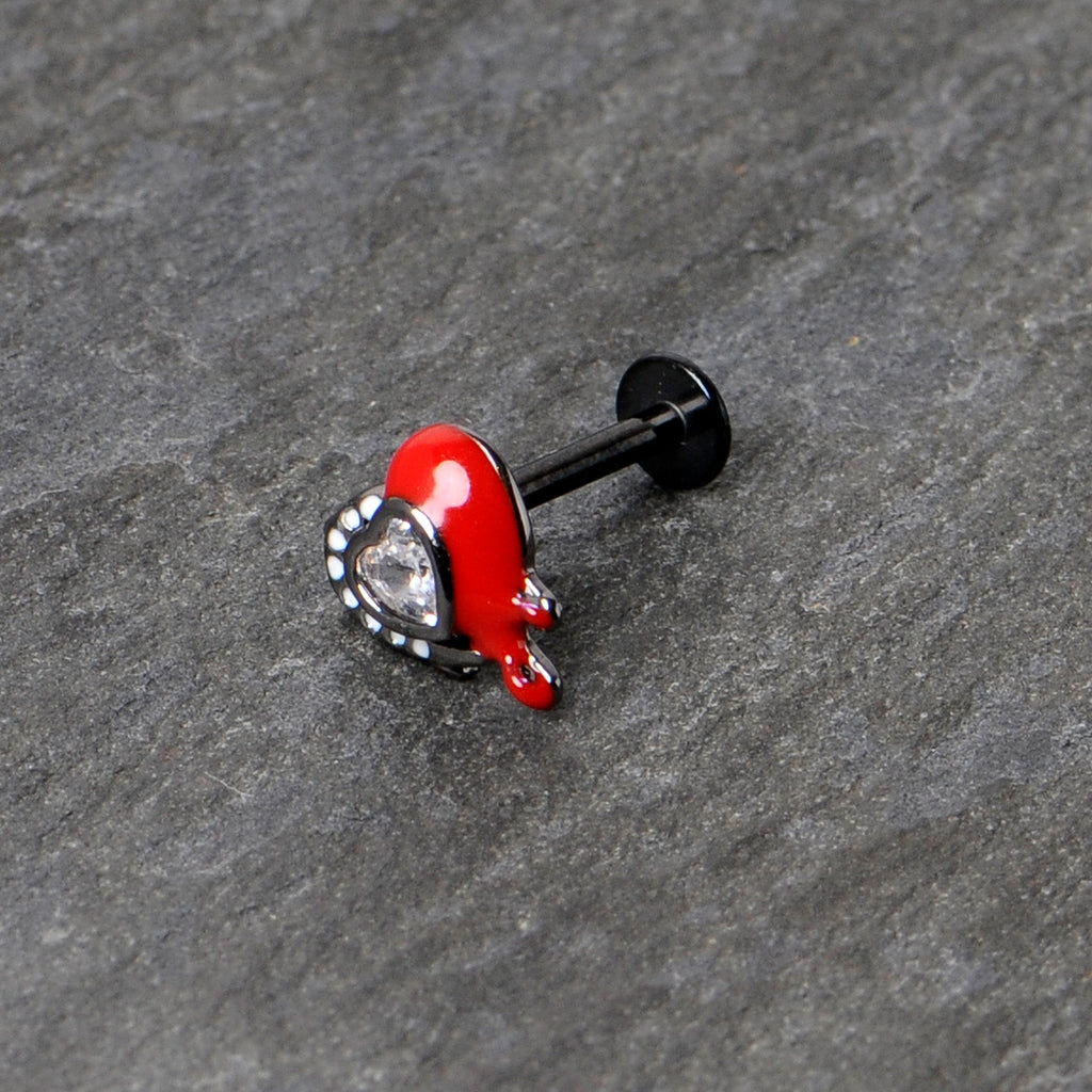 BodyCandy 16G 5/16 Clear Gem Black Bleeding Heart Labret Monroe Tragus — in-use photo