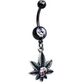 BodyCandy Clear Red Gem Black Pot Leaf Skull Dangle Belly Ring — main product shot