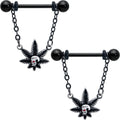 BodyCandy 14G 9/16 Red Gem Black Pot Leaf Skull Chain Dangle Nipple Ring Set — main product shot