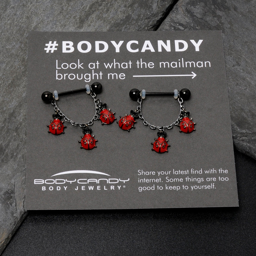BodyCandy 14G 9/16 Black Classic Ladybug Dangle Nipple Ring Set — size reference