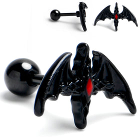 16G 1/4 Black Soaring Bat Cartilage Tragus Earring