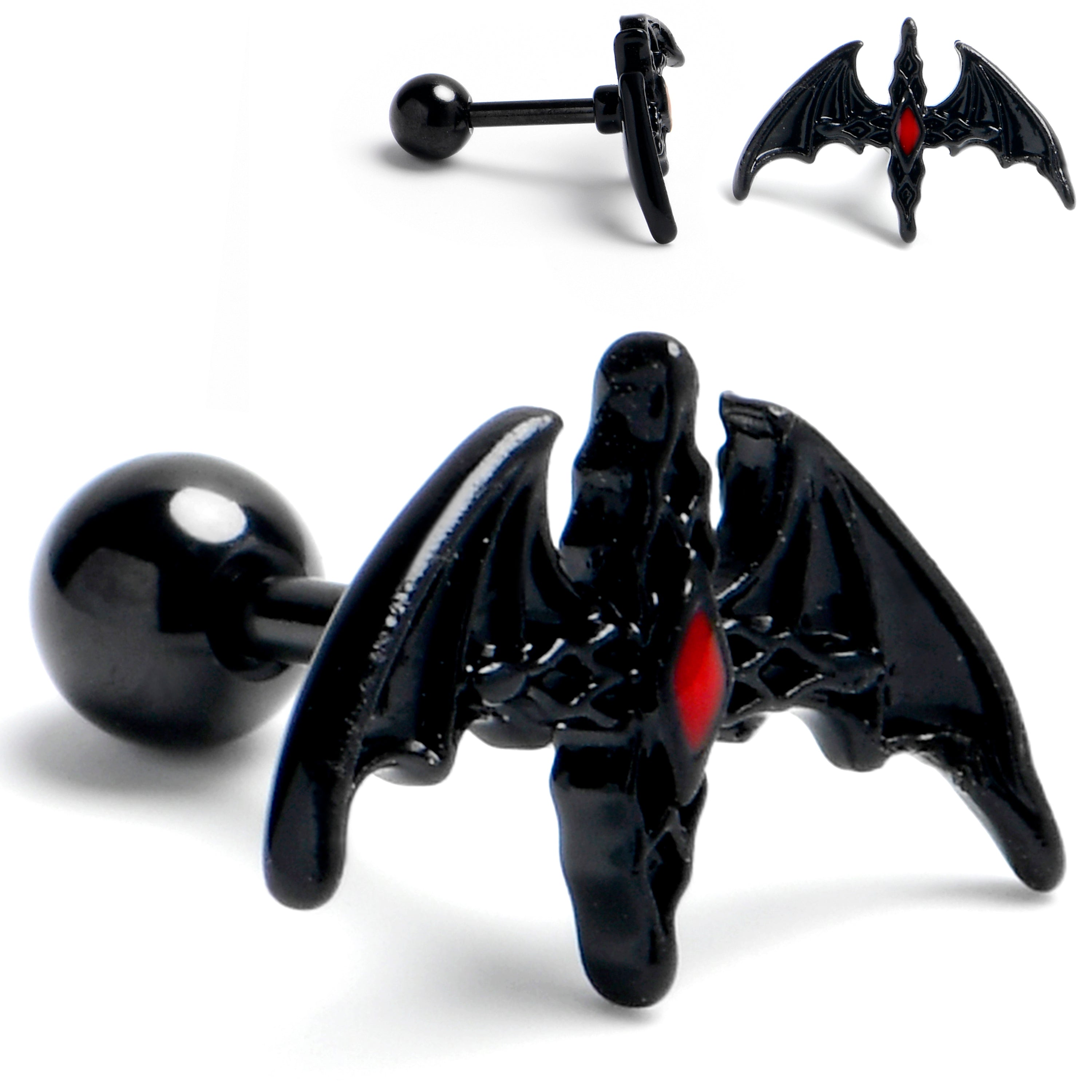BodyCandy 16G 1/4 Black Soaring Bat Cartilage Tragus Earring — main product shot