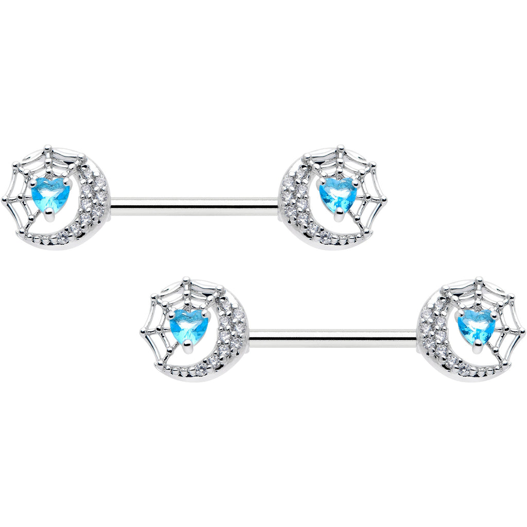 BodyCandy 14G 9/16 Blue CZ Gem Heart Web Moon Barbell Nipple Ring Set — main product shot
