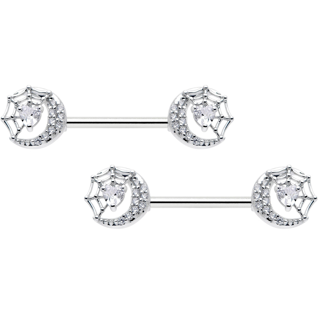 BodyCandy 14G 9/16 Clear CZ Gem Heart Web Moon Barbell Nipple Ring Set — main product shot