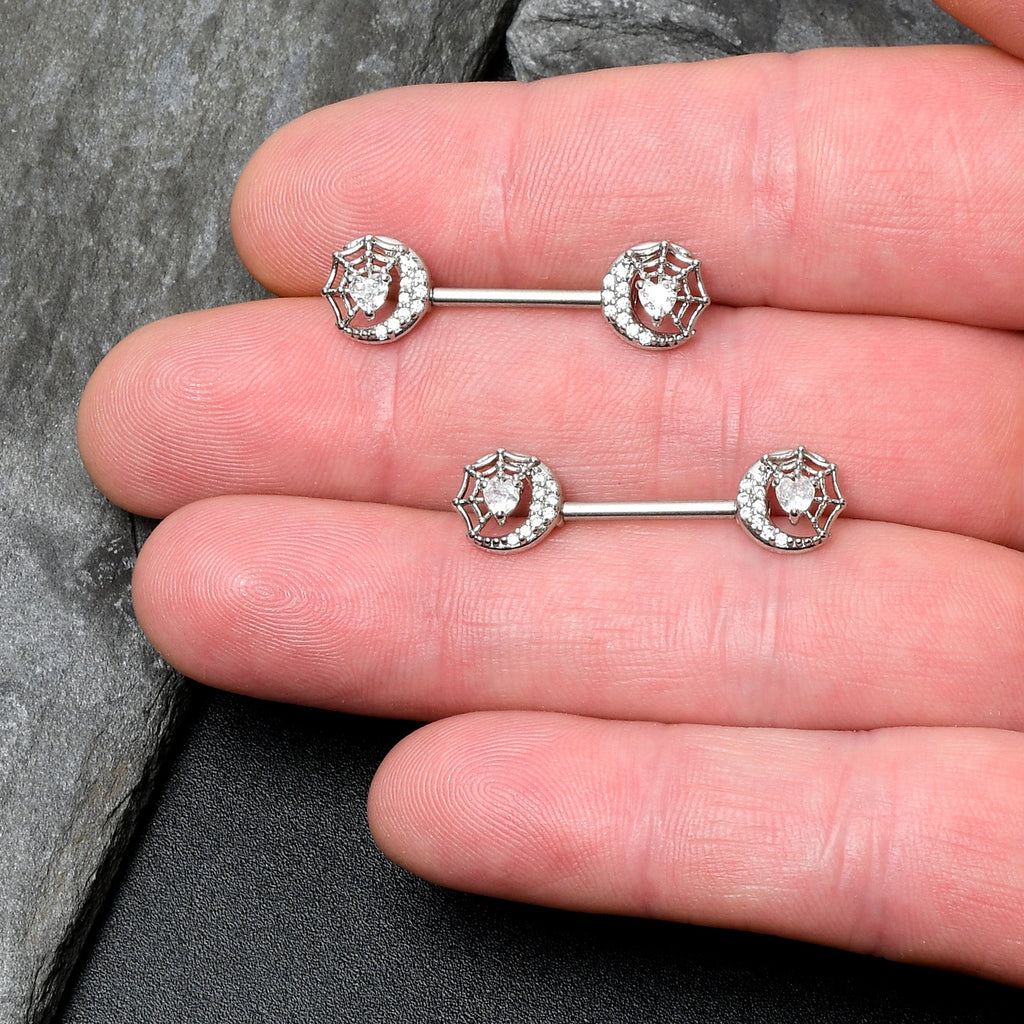 BodyCandy 14G 9/16 Clear CZ Gem Heart Web Moon Barbell Nipple Ring Set — lifestyle context