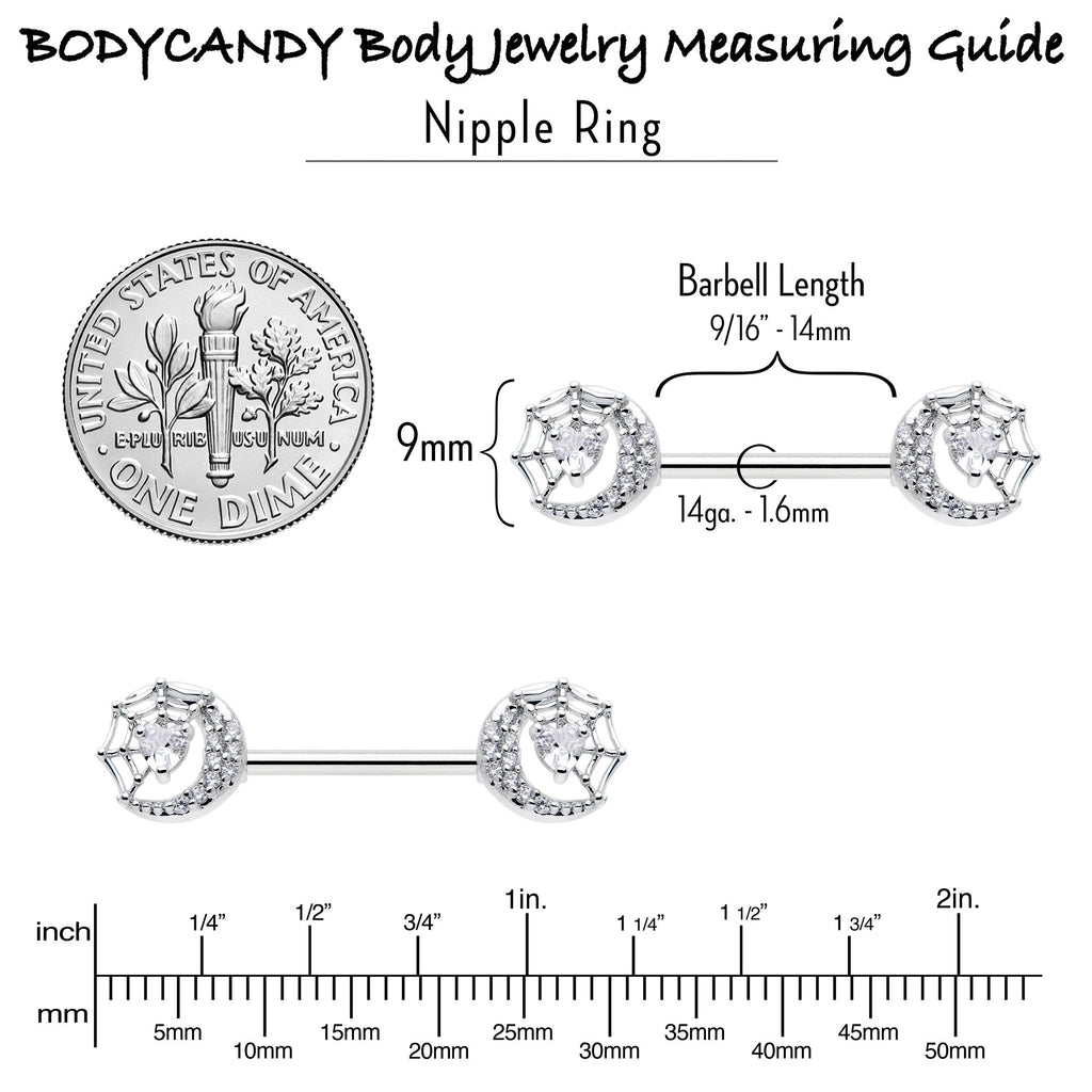 BodyCandy 14G 9/16 Clear CZ Gem Heart Web Moon Barbell Nipple Ring Set — alternative angle