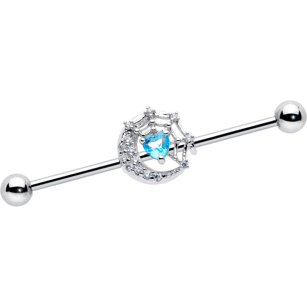 BodyCandy 14G Blue CZ Gem Heart Web Moon Industrial Barbell 38mm — main product shot