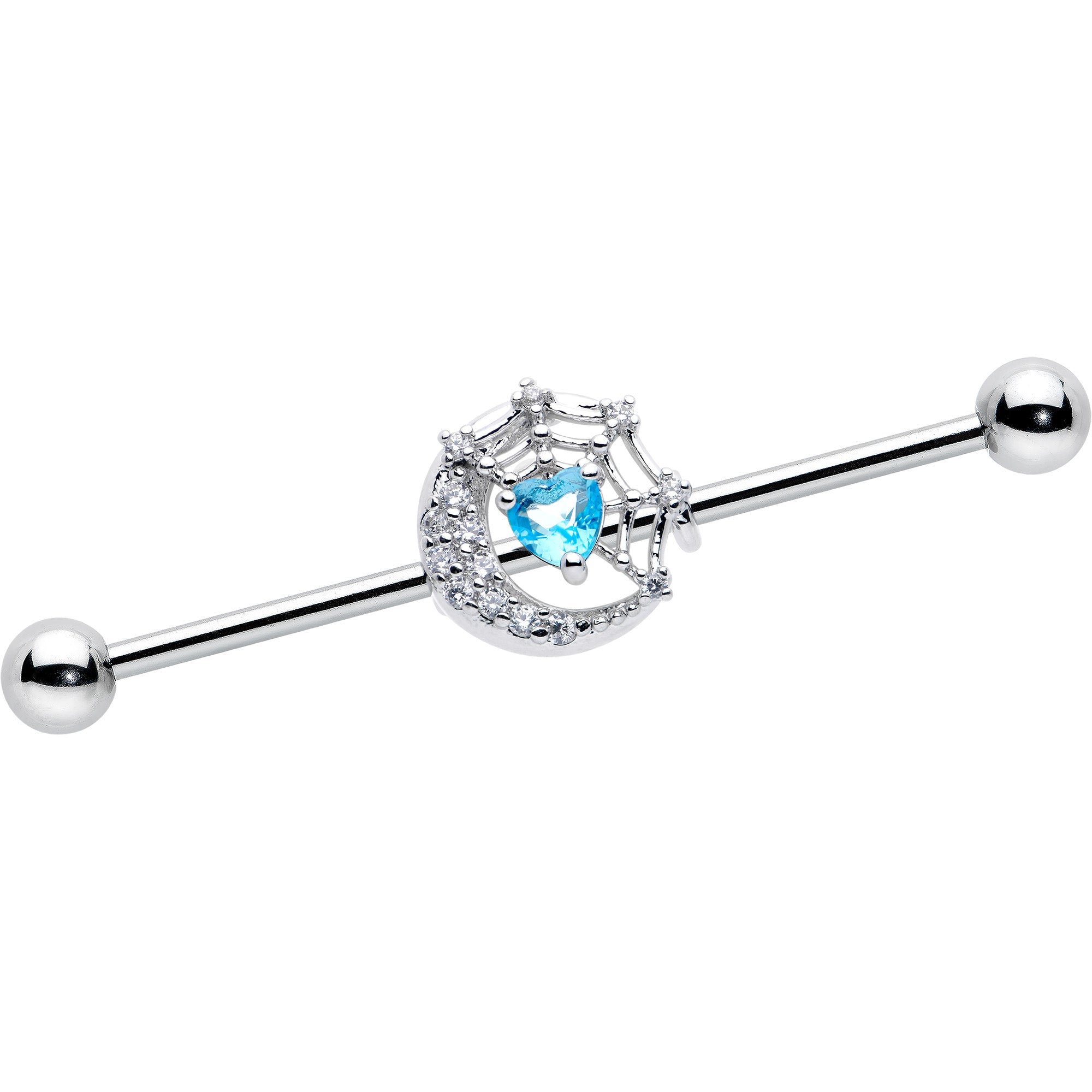 BodyCandy 14G Blue CZ Gem Heart Web Moon Industrial Barbell 38mm — main product shot