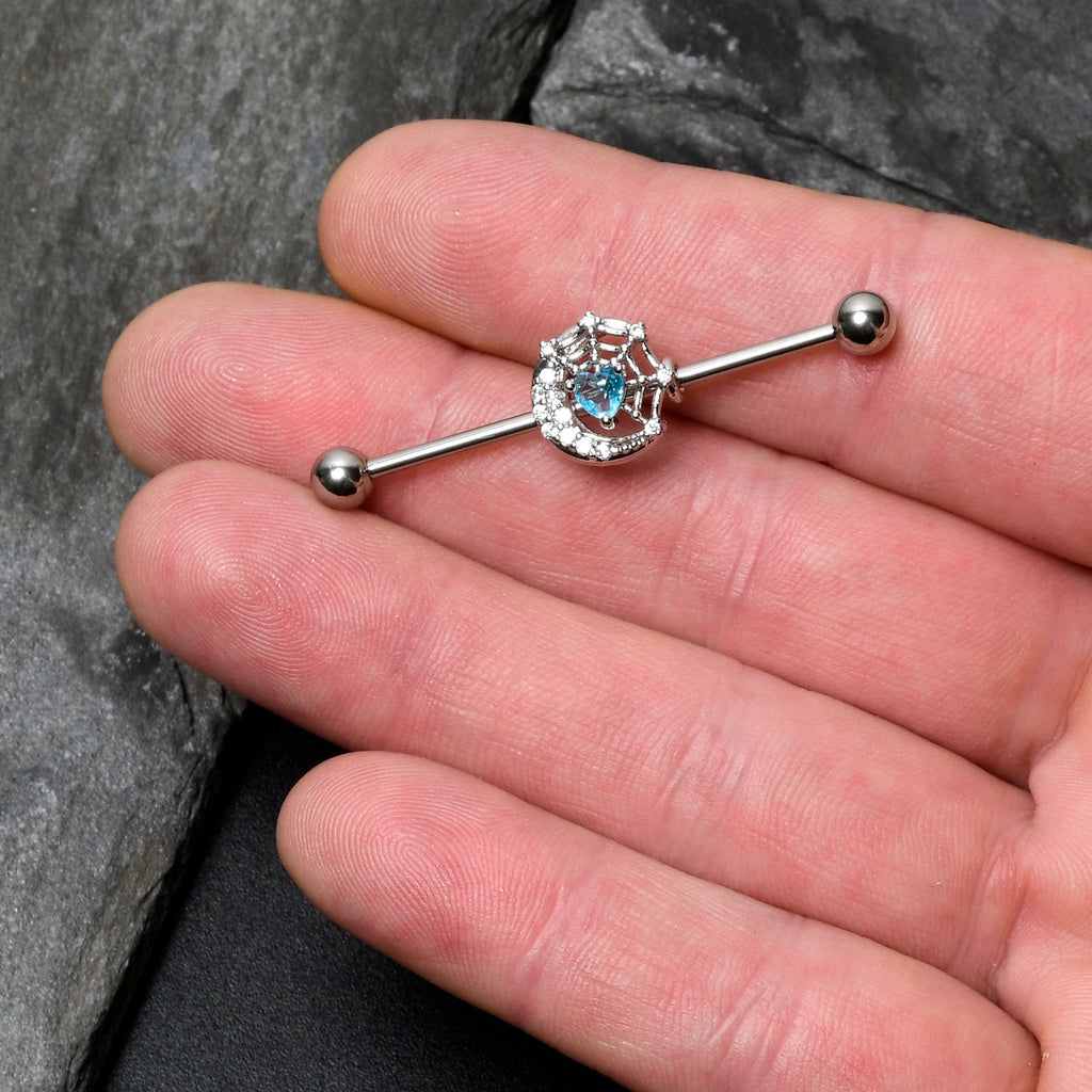 BodyCandy 14G Blue CZ Gem Heart Web Moon Industrial Barbell 38mm — lifestyle context