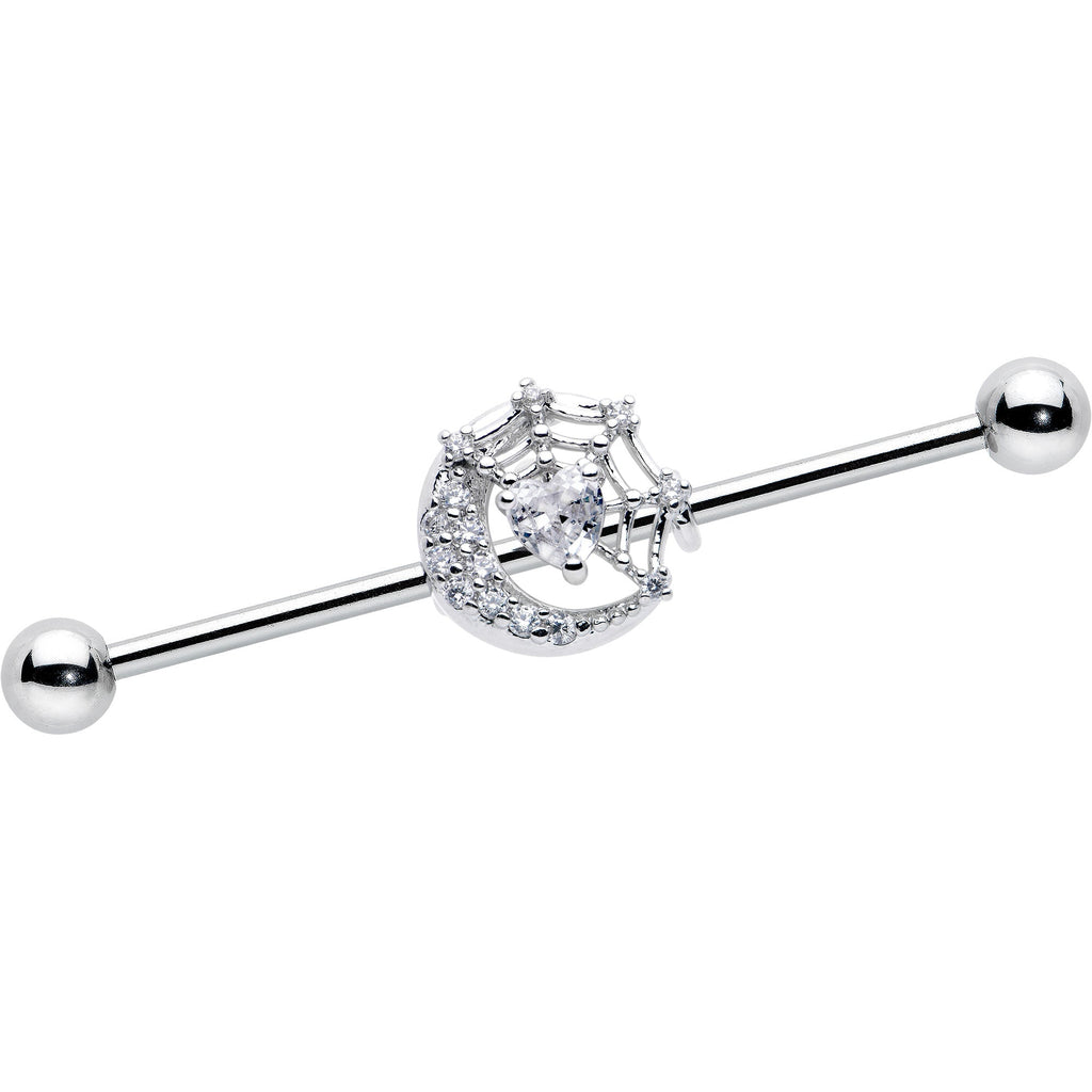 BodyCandy 14G Clear CZ Gem Heart Web Moon Industrial Barbell 38mm — main product shot