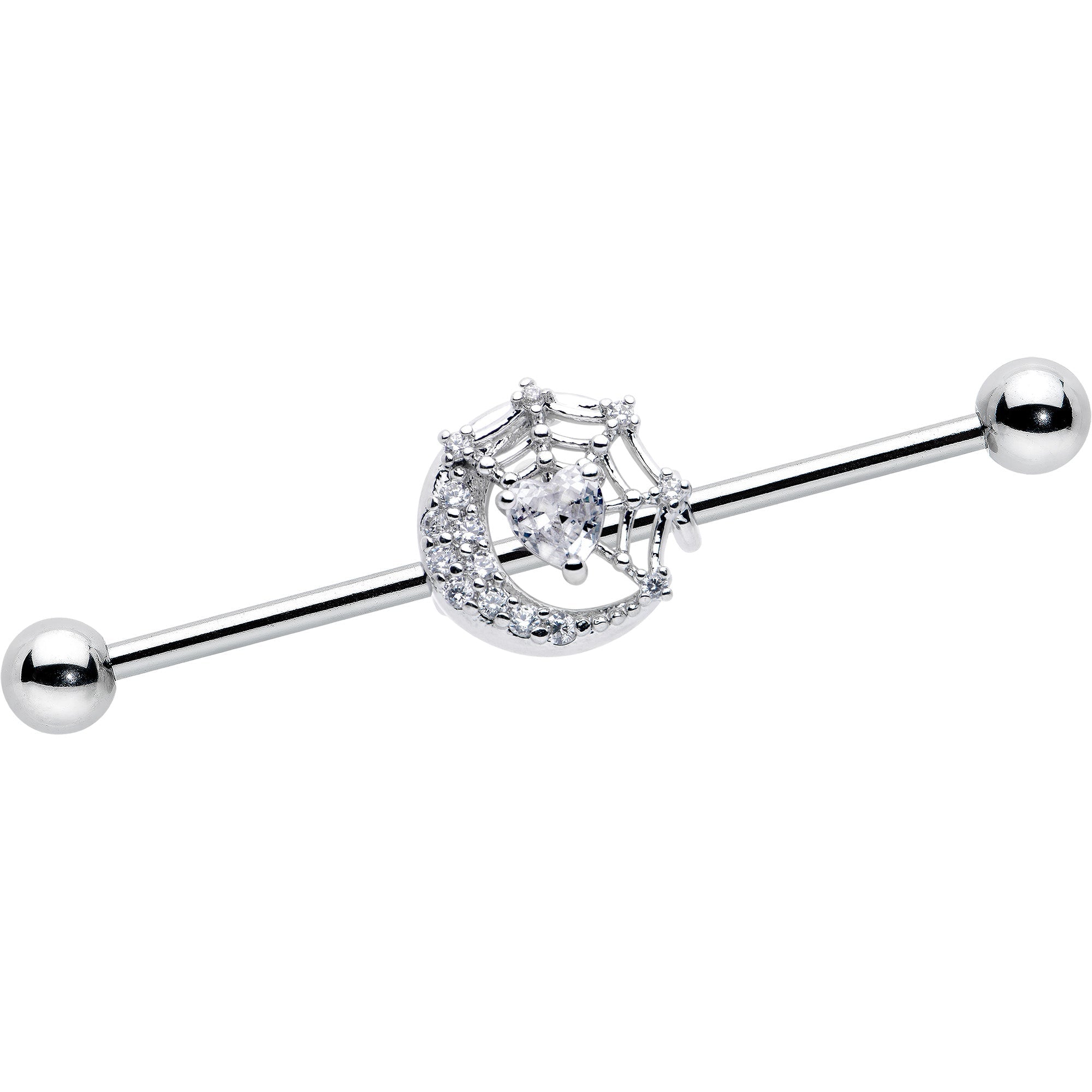 BodyCandy 14G Clear CZ Gem Heart Web Moon Industrial Barbell 38mm — main product shot